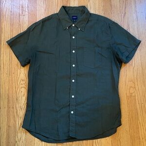 J Crew Linen Blend Button-Up Shirt in Hunter Green